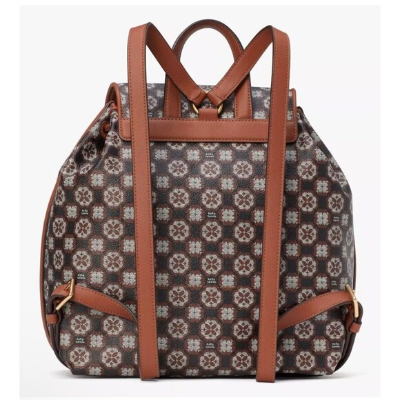 New Kate Spade Flower Monogram Coated Canvas Medium Backpack Black Multi - Picture 5 of 6